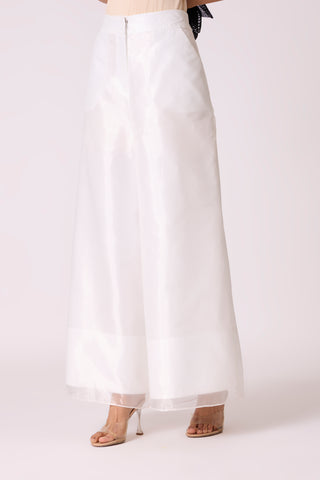 Organza Wide Leg Pants - White