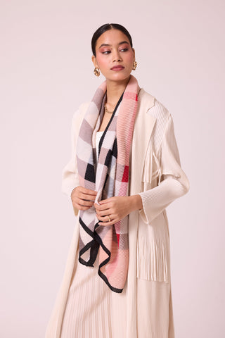 Checks Printed Scarf - Ivory Apricot Black