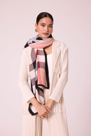 Checks Printed Scarf - Ivory Apricot Black