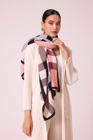 Checks Printed Scarf - Ivory Apricot Black