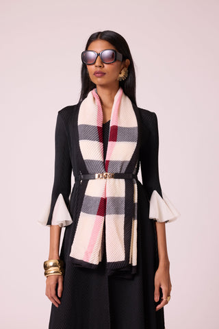 Checks Printed Scarf - Ivory & Black