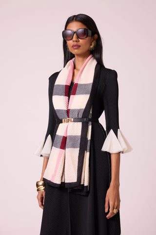 Checks Printed Scarf - Ivory & Black