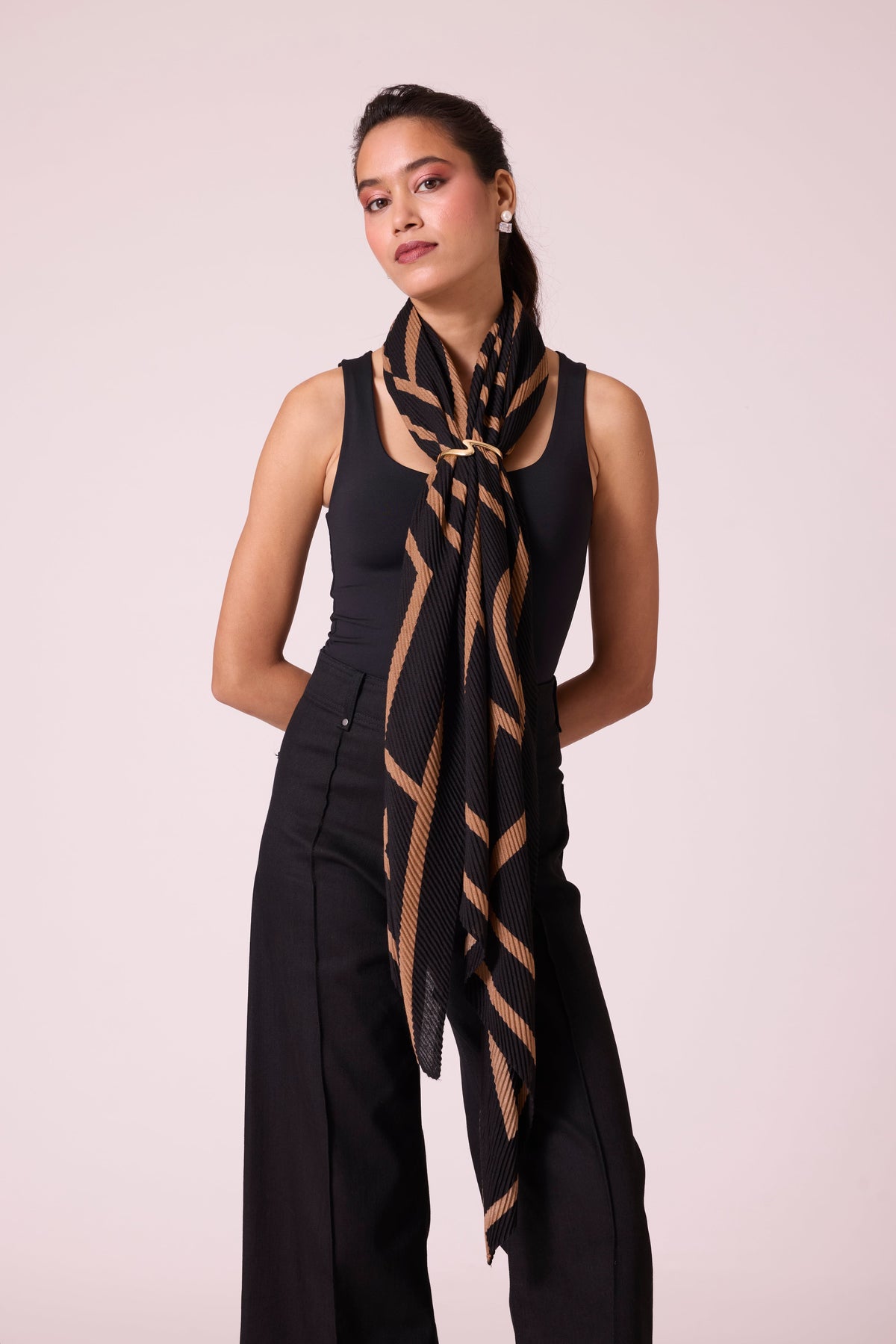 Printed Scarf - Black & Mocha