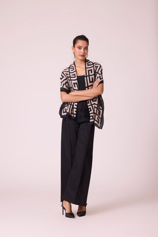 Printed Scarf - Beige & Black