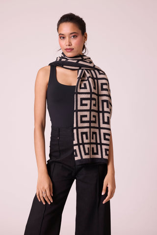 Printed Scarf - Beige & Black
