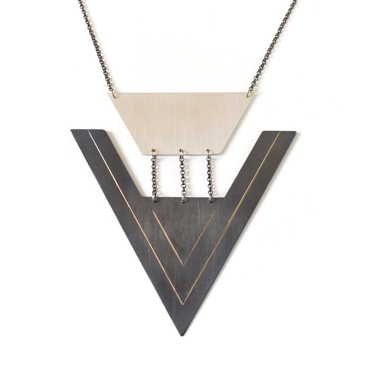 Traces - Inverted Arrowheads Necklace - Silver & Gun Metal