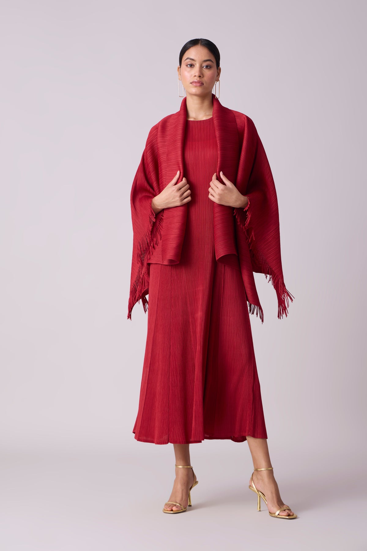 Shir Overlay Dress - Dark Red