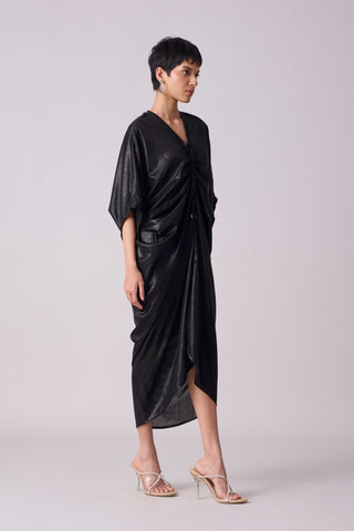 Aika Metallic Rouche Dress - Black