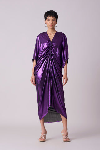 Aika Metallic Rouche Dress - Purple