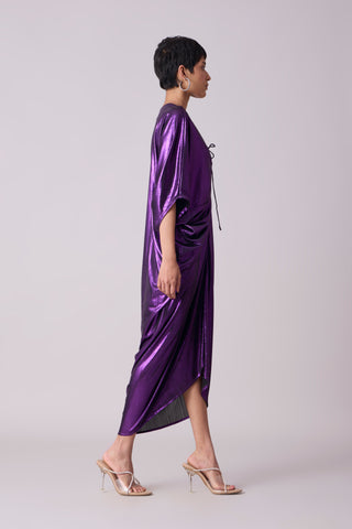 Aika Metallic Rouche Dress - Purple