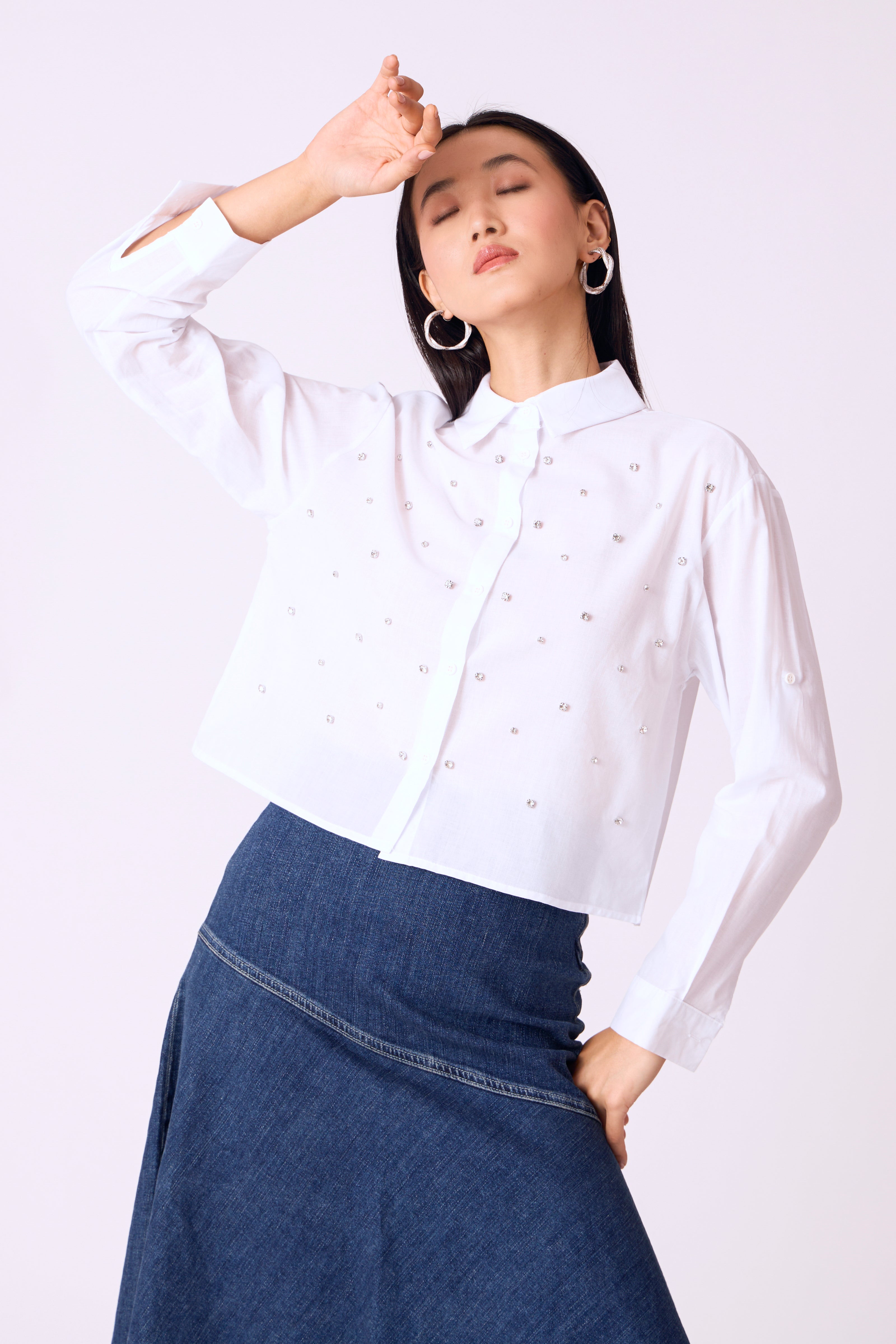 Classic Crop Studded Shirt - White
