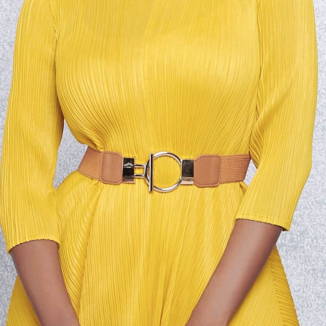 Ring Clasp Elastic Belt - Tan
