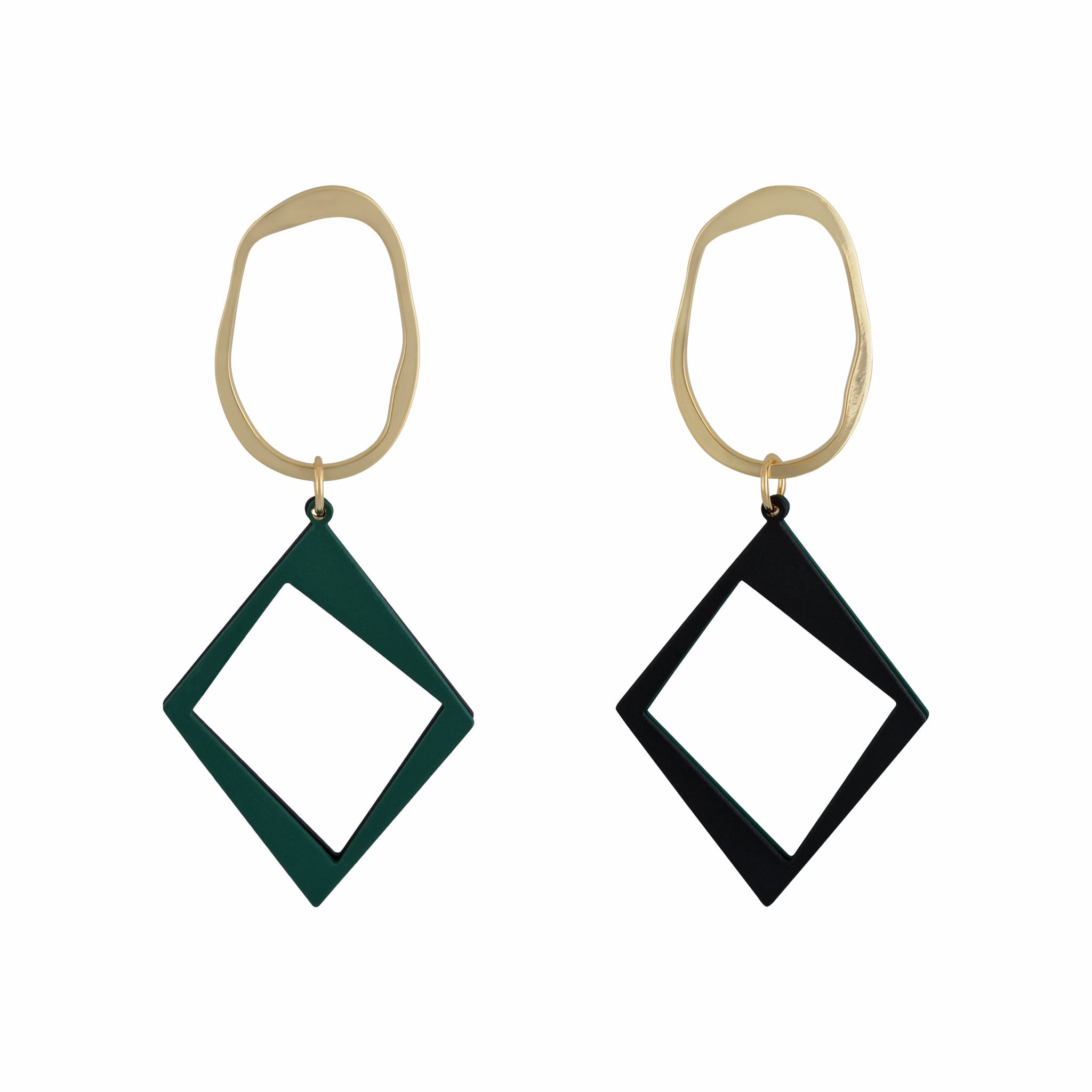 Dual Tone Diamond Drop Earring - Black & Green