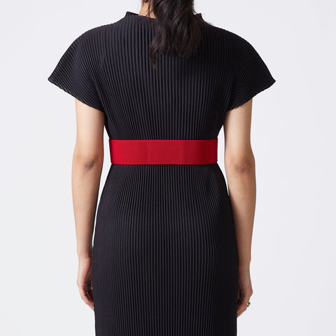 Elastic Backed Belt - Distended Gold Buckle - Red