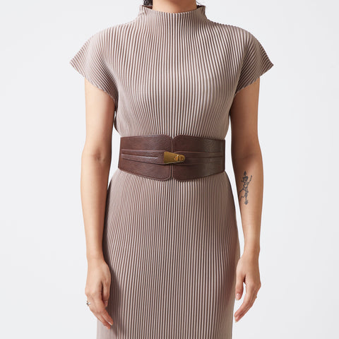 Elastic Backed Suede Belt - Brown