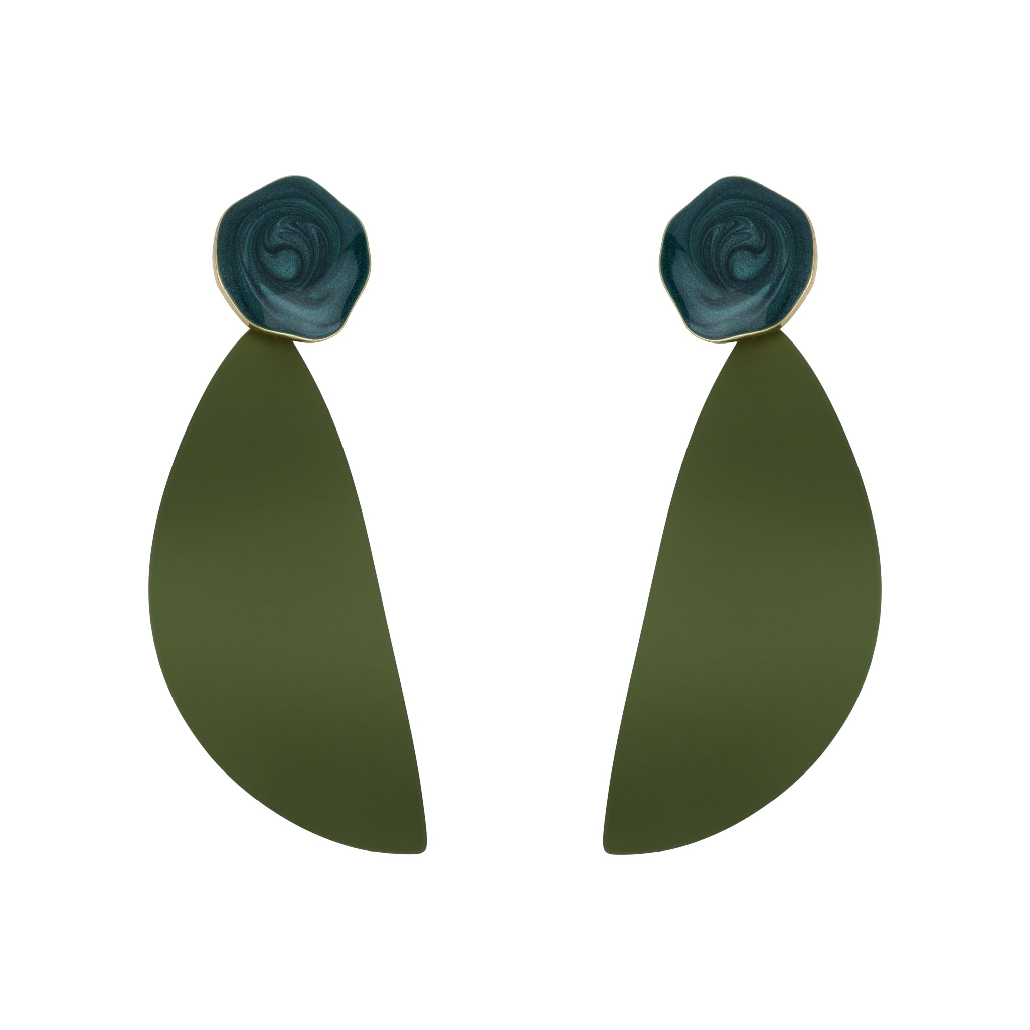 Enamel Leaf Drop Earrings - Green