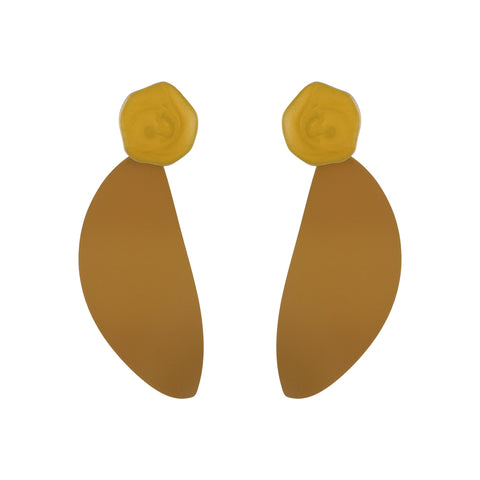 Enamel Leaf Drop Earrings - Mustard