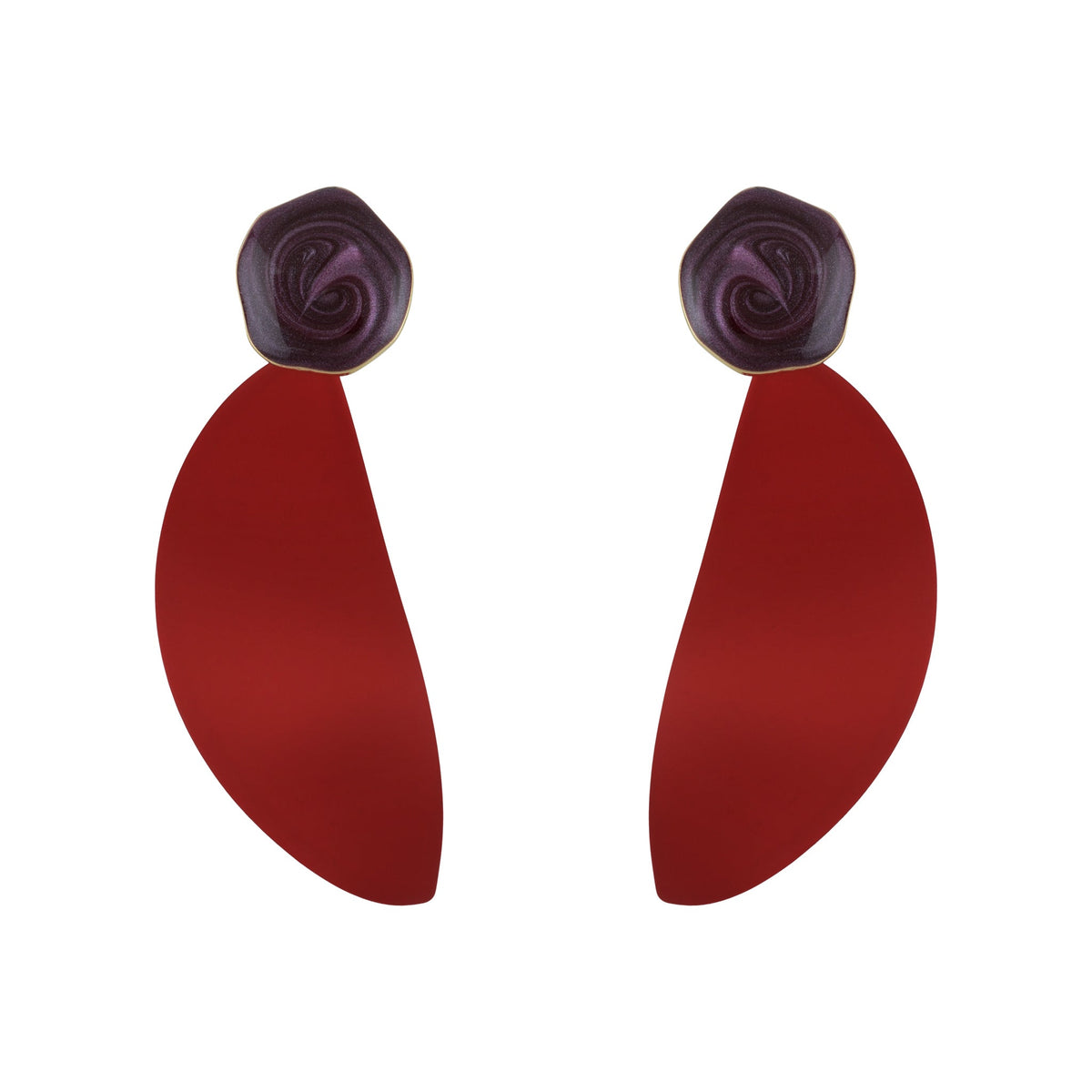Enamel Leaf Drop Earrings - Red