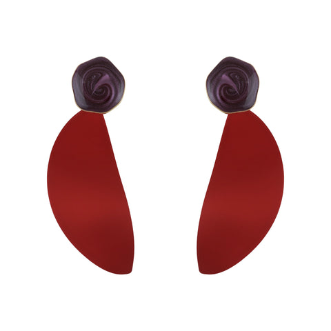 Enamel Leaf Drop Earrings - Red