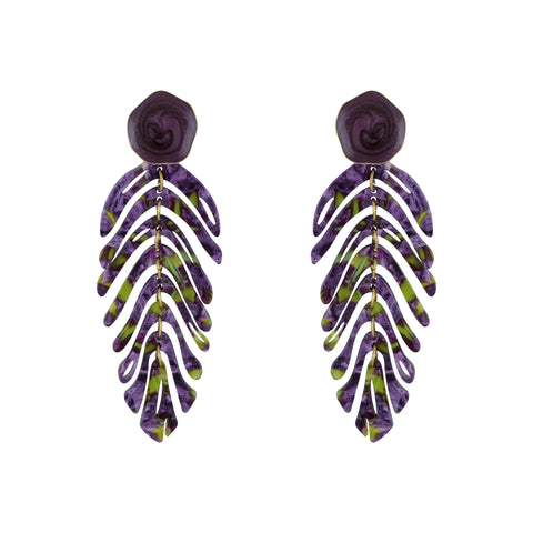 Enamel Monster Leaf Earrings - Purple