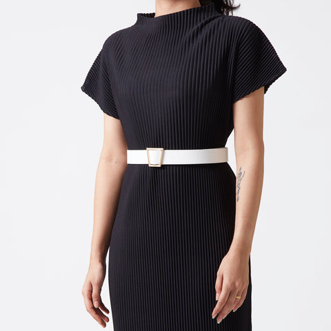 Faux Leather Matte Gold Buckle Belt - White