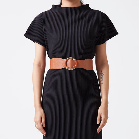 Faux Leather Ring Buckle Belt - Tan