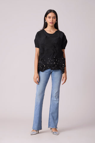 Gia 3D Pearled Top - Black