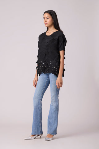 Gia 3D Pearled Top - Black