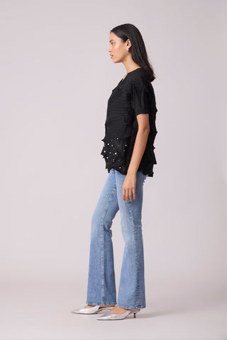 Gia 3D Pearled Top - Black