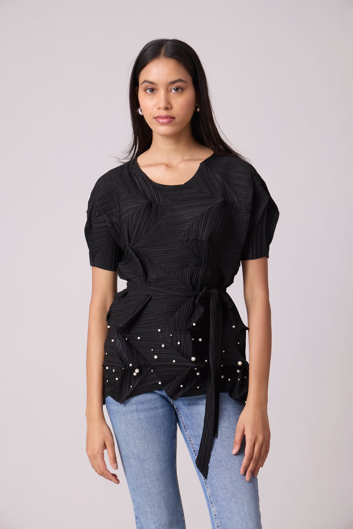 Gia 3D Pearled Top - Black