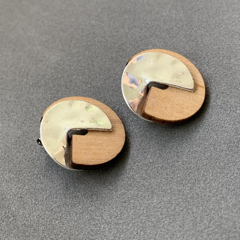 Wood & Silver Metal Small Studs
