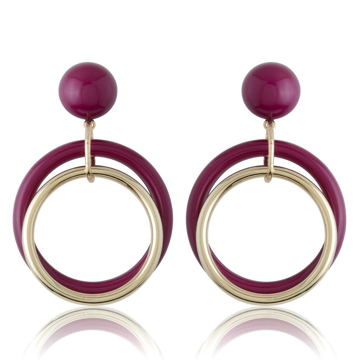 Magneta & Gold Stud + Concentric Earrings