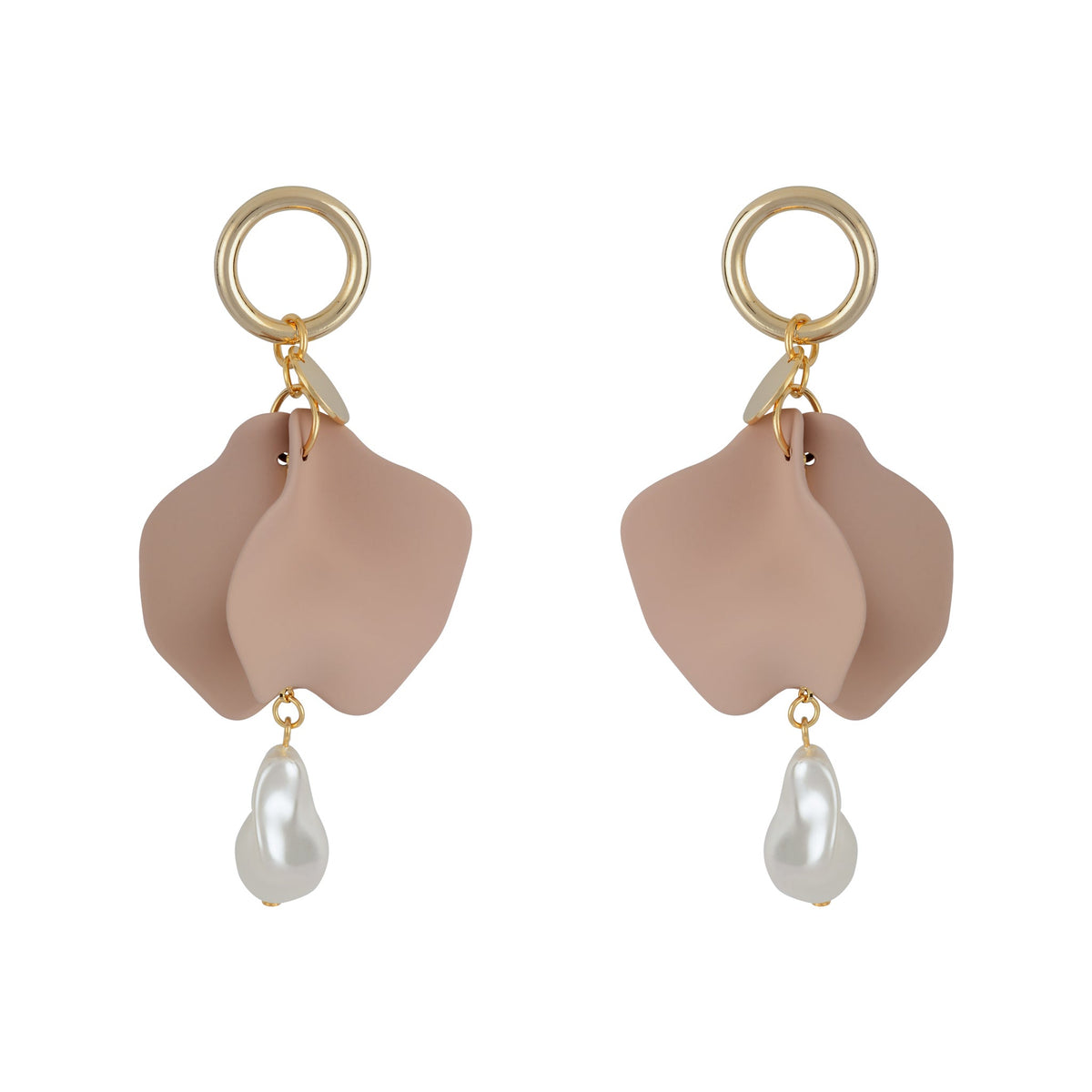 Inverted Petal Pearl Earrings - Nude