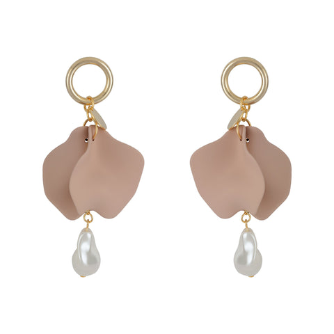 Inverted Petal Pearl Earrings - Nude