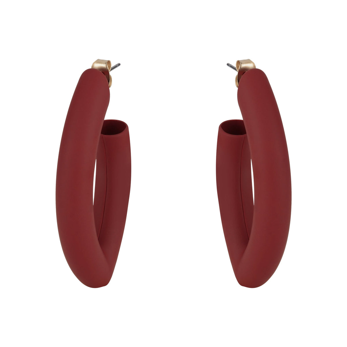 Matte Oval Loops Earrings - Red