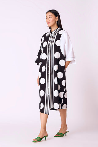 Polka & Stripe Dress - Black & White