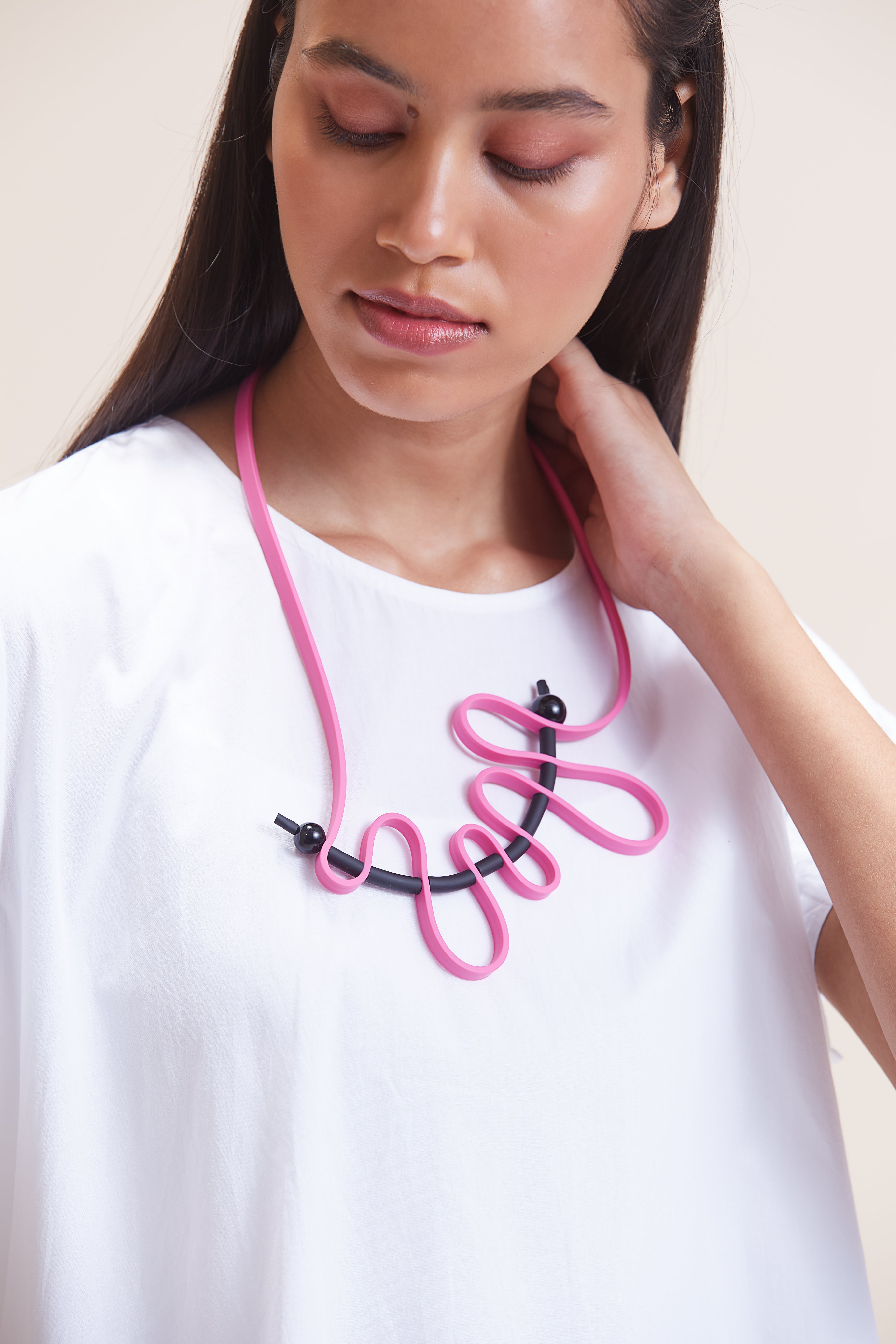 River Necklace - Bright Pink & Black