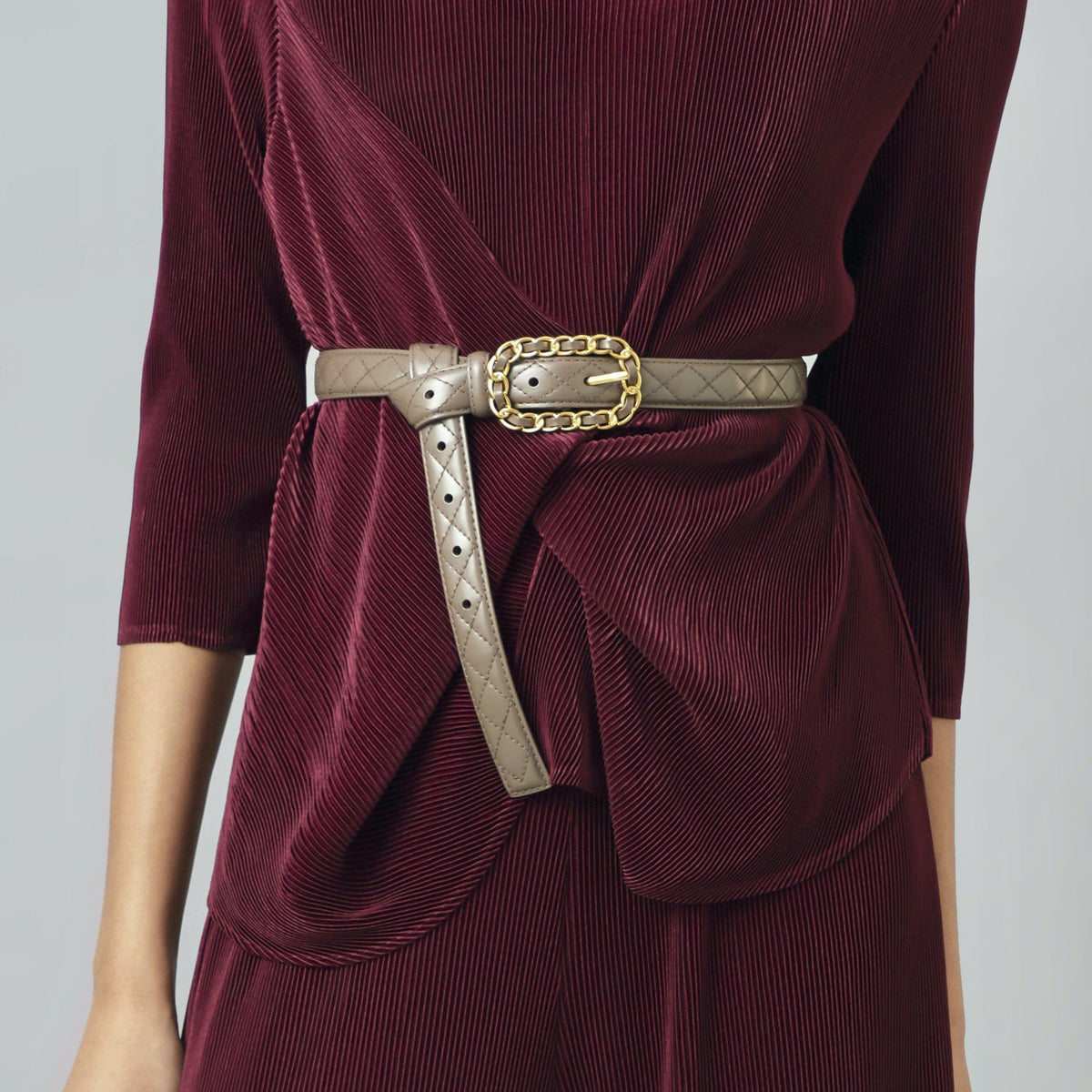 Quilted Leather Belt - Taupe