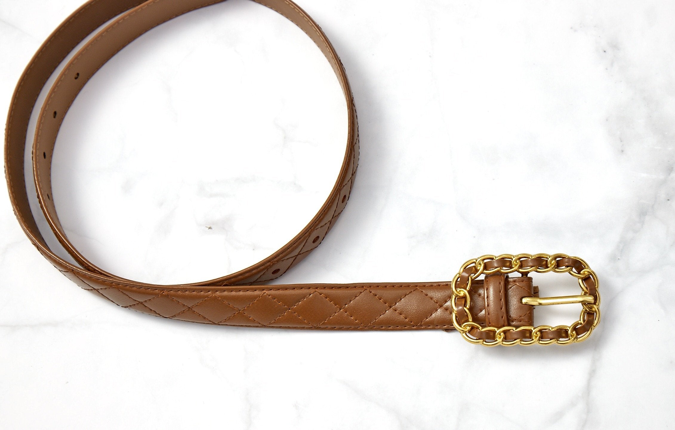 Quilted Leather Belt - Tan