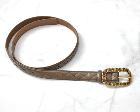 Quilted Leather Belt - Taupe