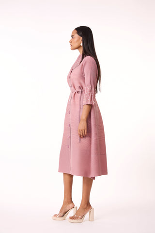 Pearled Shirt Dress - Ash Pink