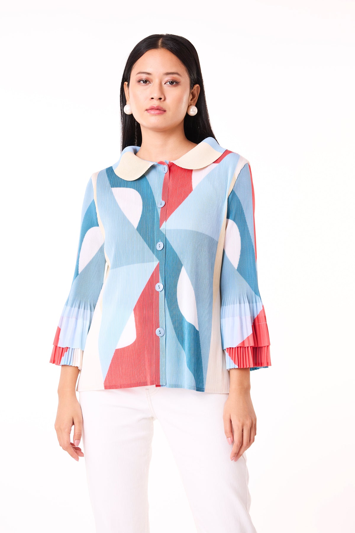 Maise Abstract Print Shirt - Blue/ Sage