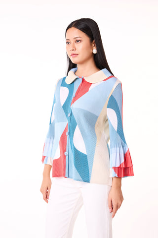 Maise Abstract Print Shirt - Blue/ Sage