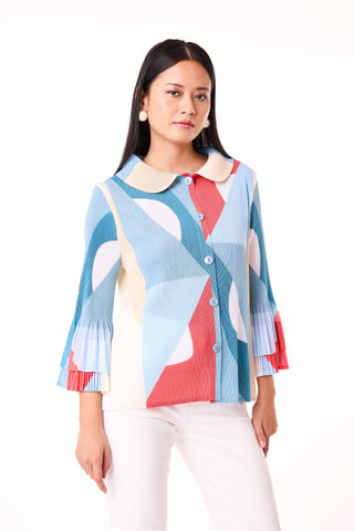 Maise Abstract Print Shirt - Blue/ Sage