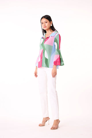 Maise Abstract Print Shirt - Green/ Pink