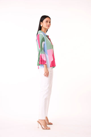 Maise Abstract Print Shirt - Green/ Pink