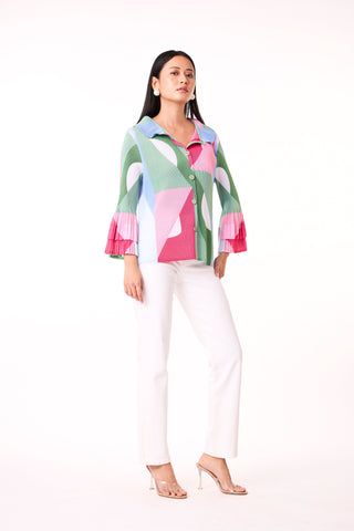 Maise Abstract Print Shirt - Green/ Pink