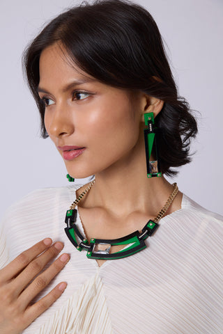 Art Deco Geometry Necklace - Green & Black