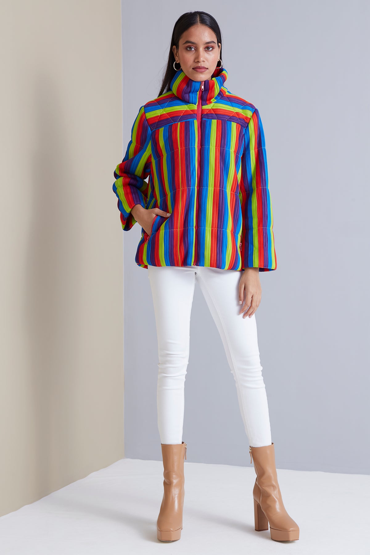 Padded Puffer Jacket - Blue Stripes