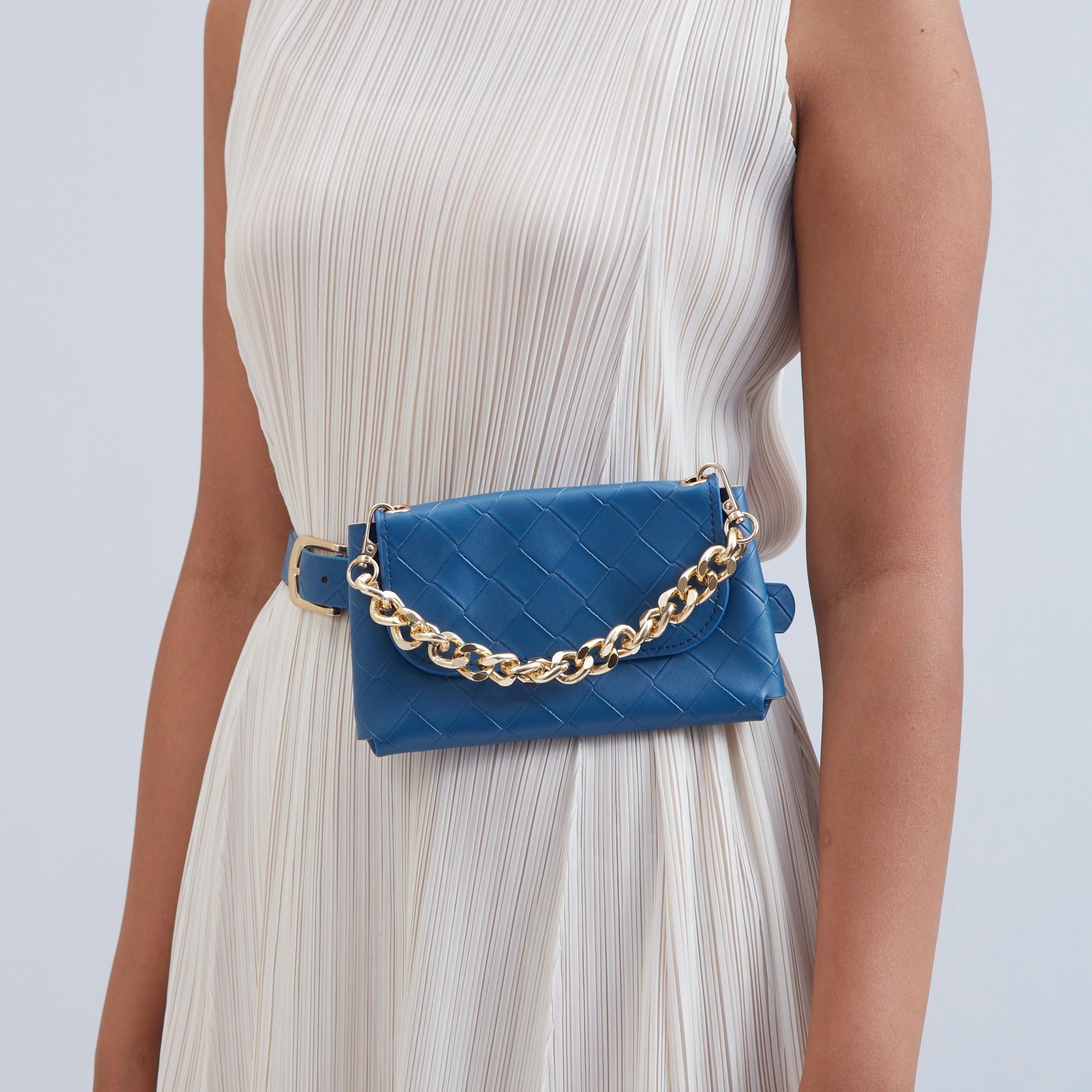 Mini Woven Belt Bag - Blue